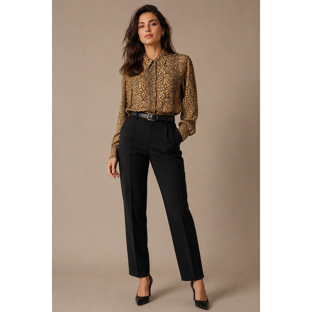 Vintage TESS 100% Silk Leopard Print Button-Up Blouse Women's Small